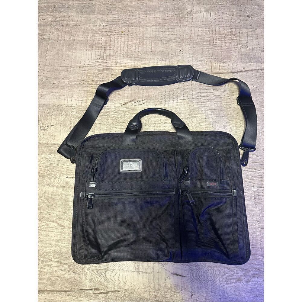 Tumi Alpha Black Ballistic Nylon Expandable Laptop Briefcase Bag